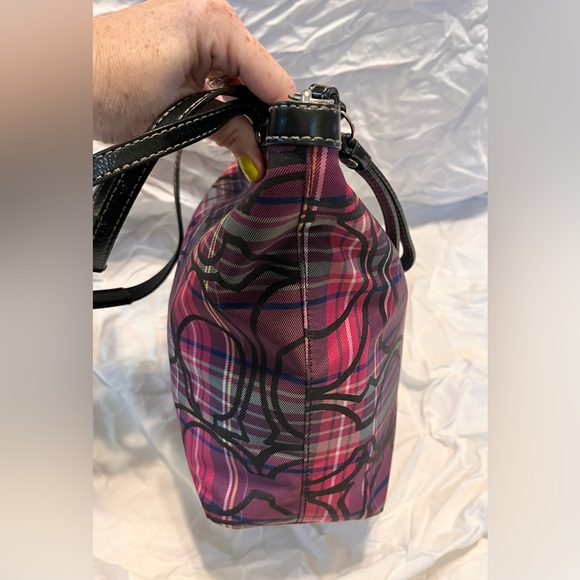 Coach Poppy Tartan Shoulder Bag Tote Rare Pink - Picture 3 of 10